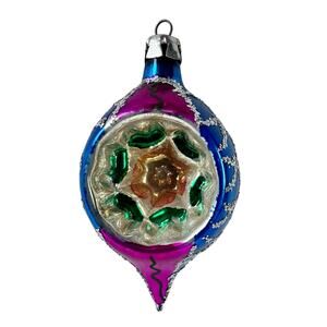 MCM Mercury Glass Indented Christmas Ornament Purple blue Green VG Vintage